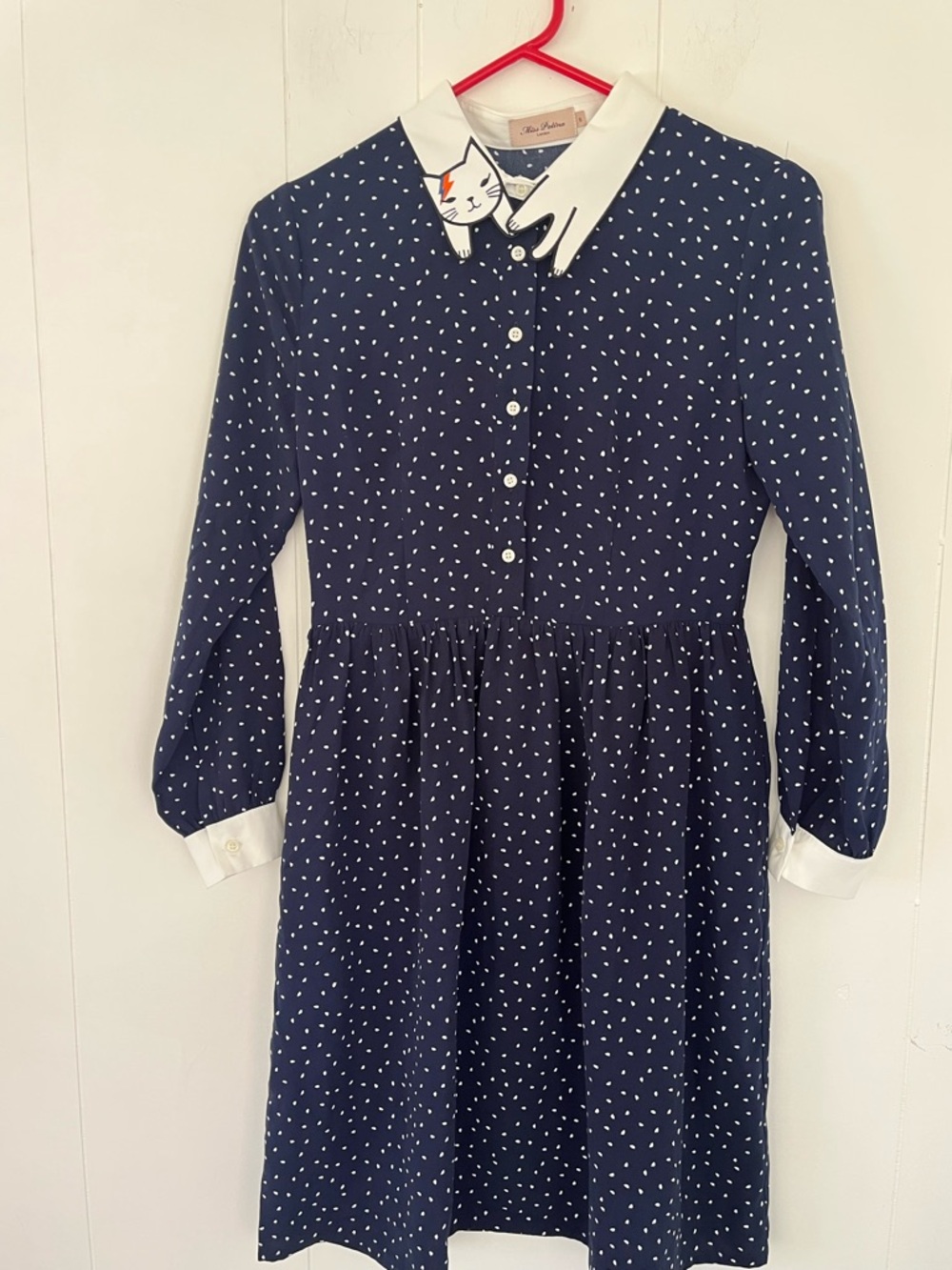 Miss Patina Bowie Long Sleeve Cat Dress Kitty Collar Size Small - Picture 12 of 14